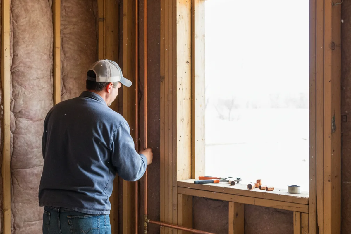 Licensed plumber running new copper supply lines in a Schenevus home